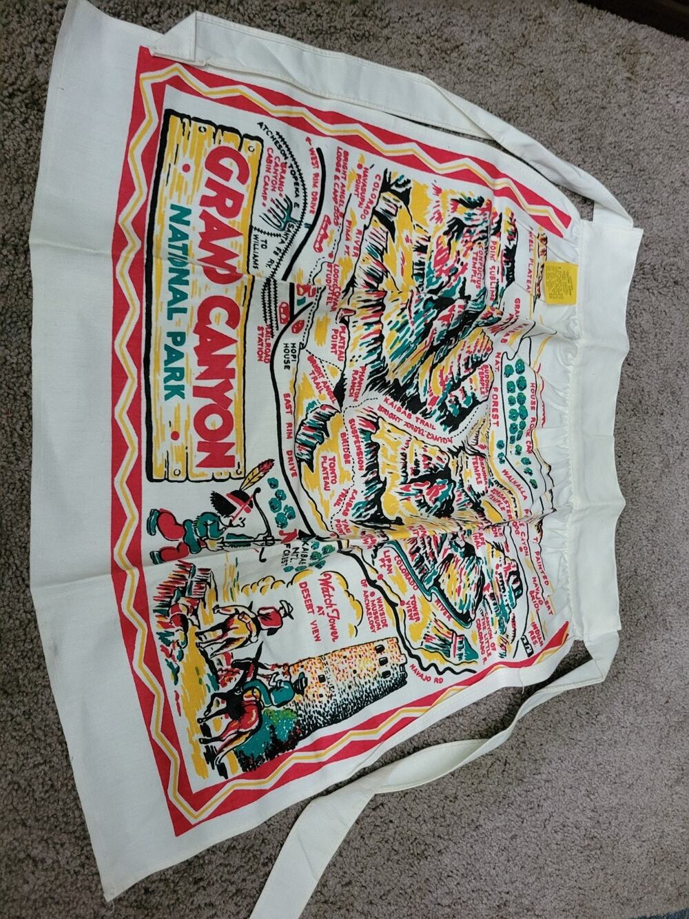VINTAGE MID-CENTURY GRAND CANYON NATIONAL PARK MAP CACTUS CLOTH APRON